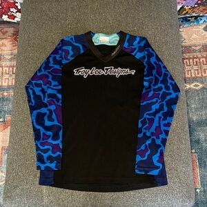 Troy Lee Women’s Long Sleeve Jersey - Black with Blue Camo Sleeves